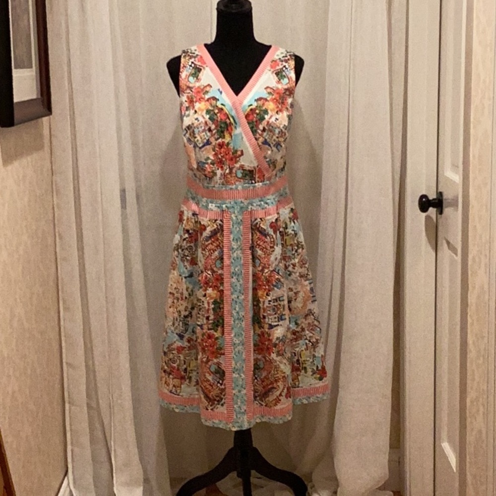 Talbots European print, lined, sleeveless cotton DRESS